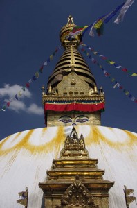 Stupa with prayer flags Lhassa to Kathmandu