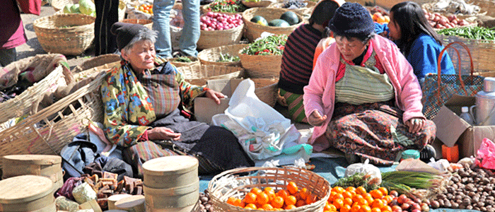 Old ladies at market Bhutan