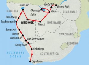 Aussie Explorers Vic Falls to Cape Town map